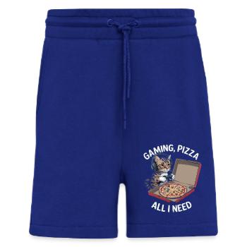 Lustiges Katzen Gaming Pizza Gamer Zocker Zocken - Shorts - made by SPREAD - Iconic Blue - Vorne