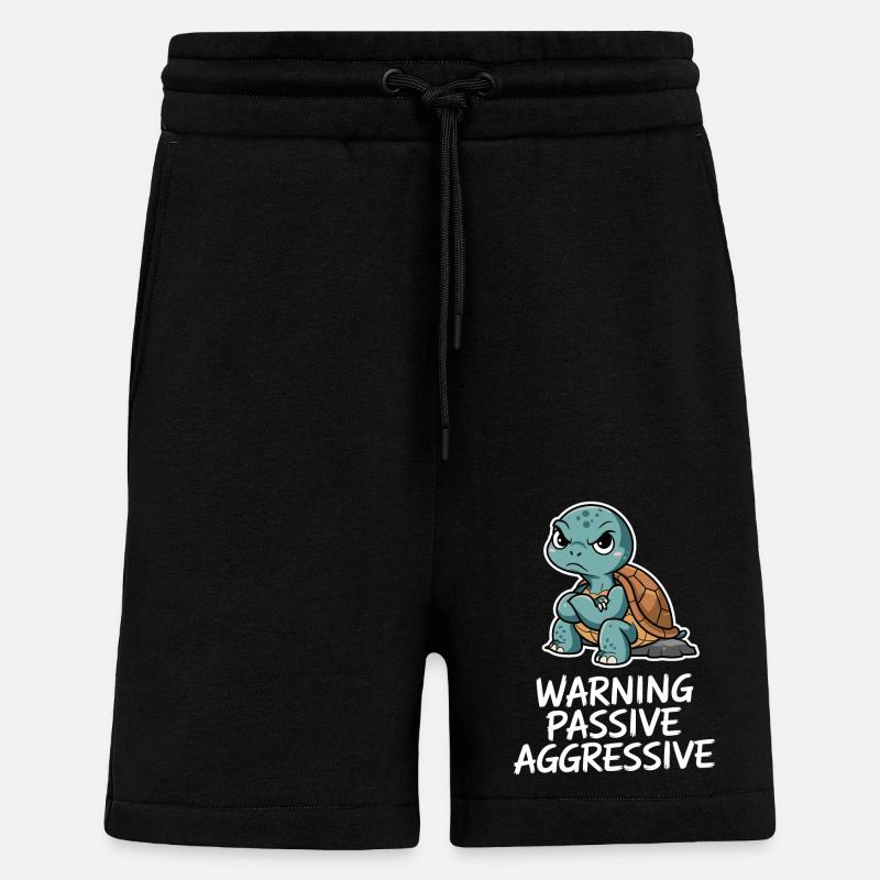 Warning Passive Aggressive Turtle - Shorts - made by SPREAD - SOLID BLACK