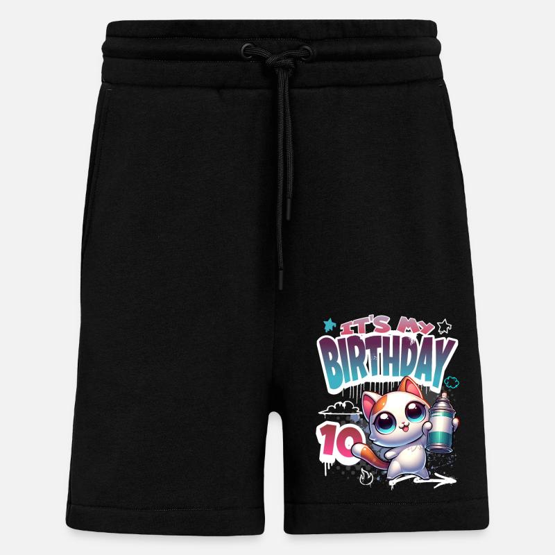 10th Birthday Cat Graffiti - Shorts - made by SPREAD - SOLID BLACK