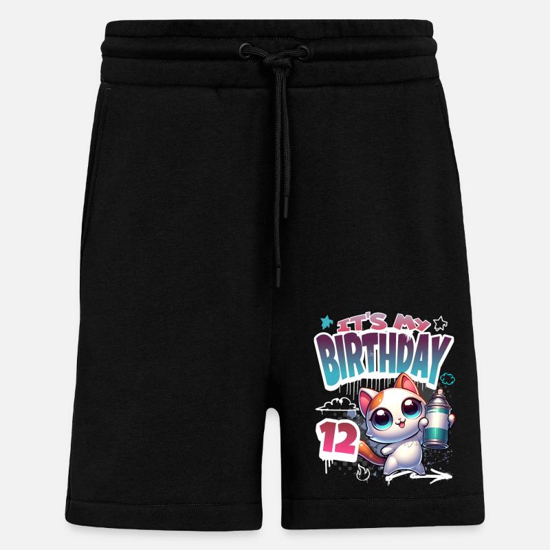 12e anniversaire chat graffiti - Short bio décontracté fabriqué en UE - SOLID BLACK
