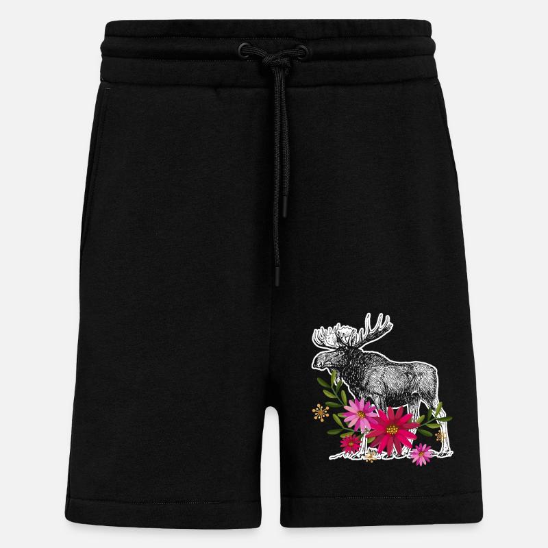 Moose With Flowers - Shorts - made by SPREAD - SOLID BLACK