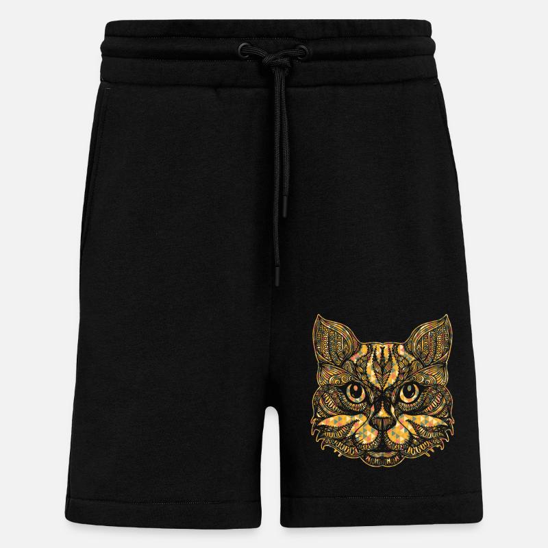 Cat Face Geometric - Shorts - made by SPREAD - SOLID BLACK