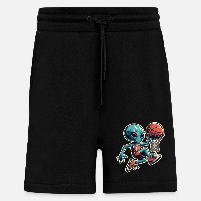 Basketball Dunking Alien - Short bio décontracté fabriqué en UE - SOLID BLACK