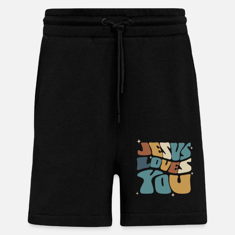 Jésus t’aime Message spirituel - Short bio décontracté fabriqué en UE - SOLID BLACK