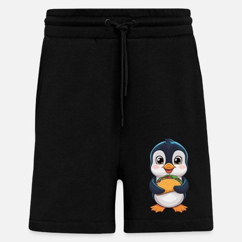 Cute penguin with tacos - Shorts - made by SPREAD - SOLID BLACK