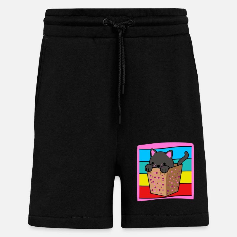 Cat in a box - Shorts - made by SPREAD - SOLID BLACK