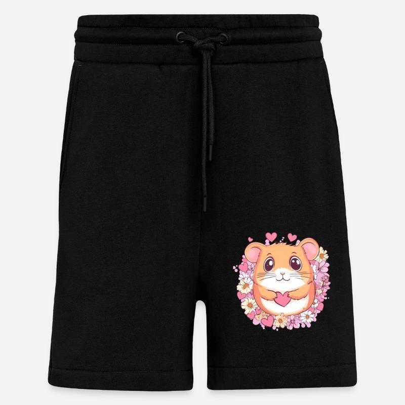 Hamster avec cœur - Short bio décontracté fabriqué en UE - SOLID BLACK