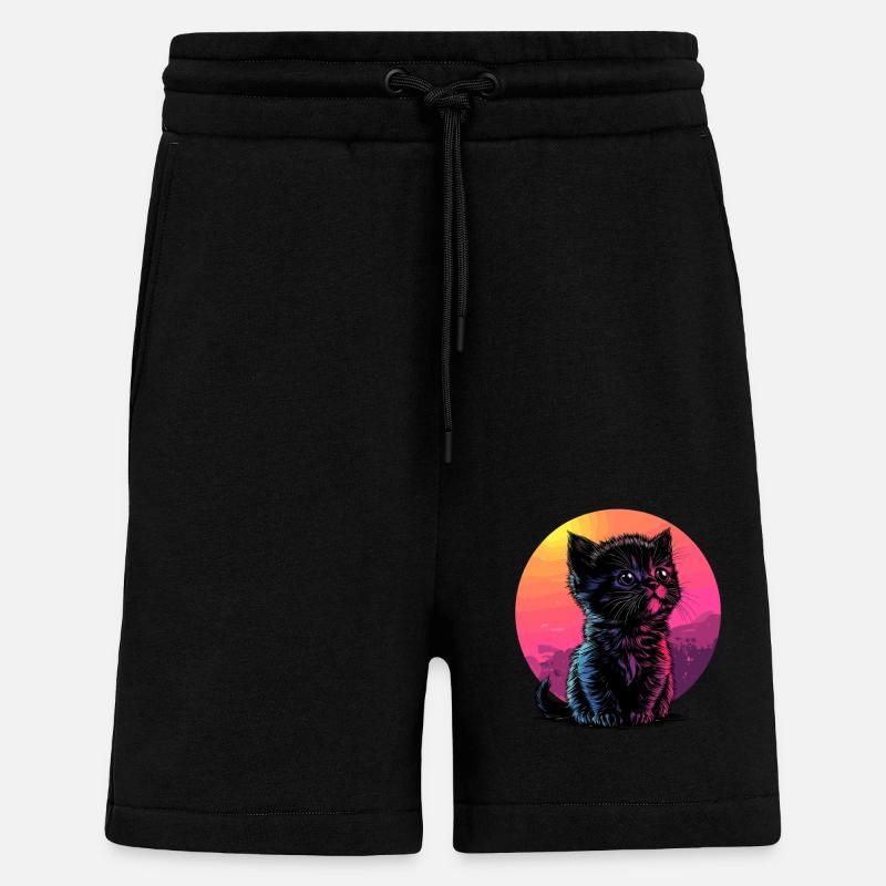 Bunte Sonnenuntergangs-Katze - Shorts - made by SPREAD - SOLID BLACK