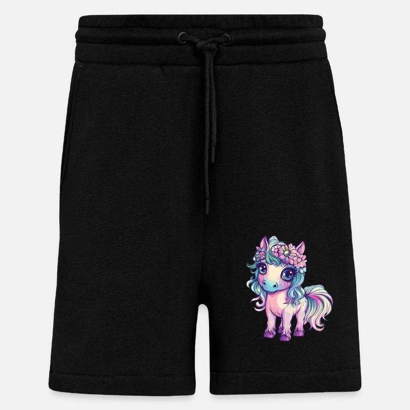 Rainbow pony with flowers - Shorts - made by SPREAD - SOLID BLACK