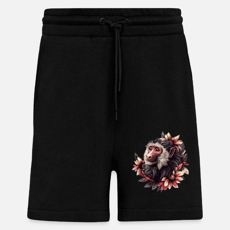 Baboon with flower frame - Shorts - made by SPREAD - SOLID BLACK