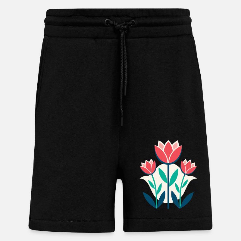 Fleurs - Printemps - Été - Fleurs - Short bio décontracté fabriqué en UE - SOLID BLACK