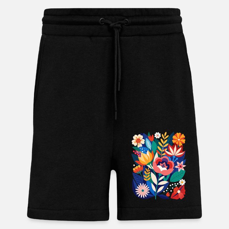 Fleurs - Printemps - Été - Fleurs - Short bio décontracté fabriqué en UE - SOLID BLACK
