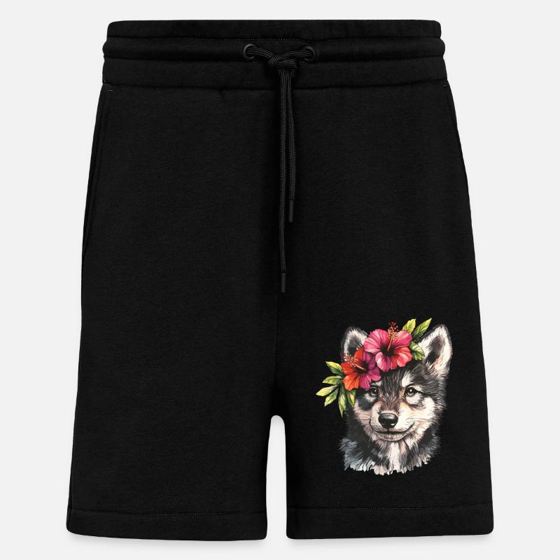 Husky à l’hibiscus - Short bio décontracté fabriqué en UE - SOLID BLACK