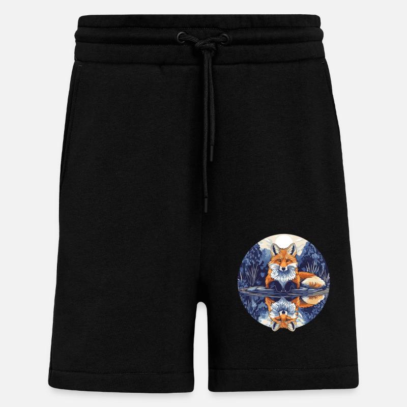Fox with reflection - Shorts - made by SPREAD - SOLID BLACK