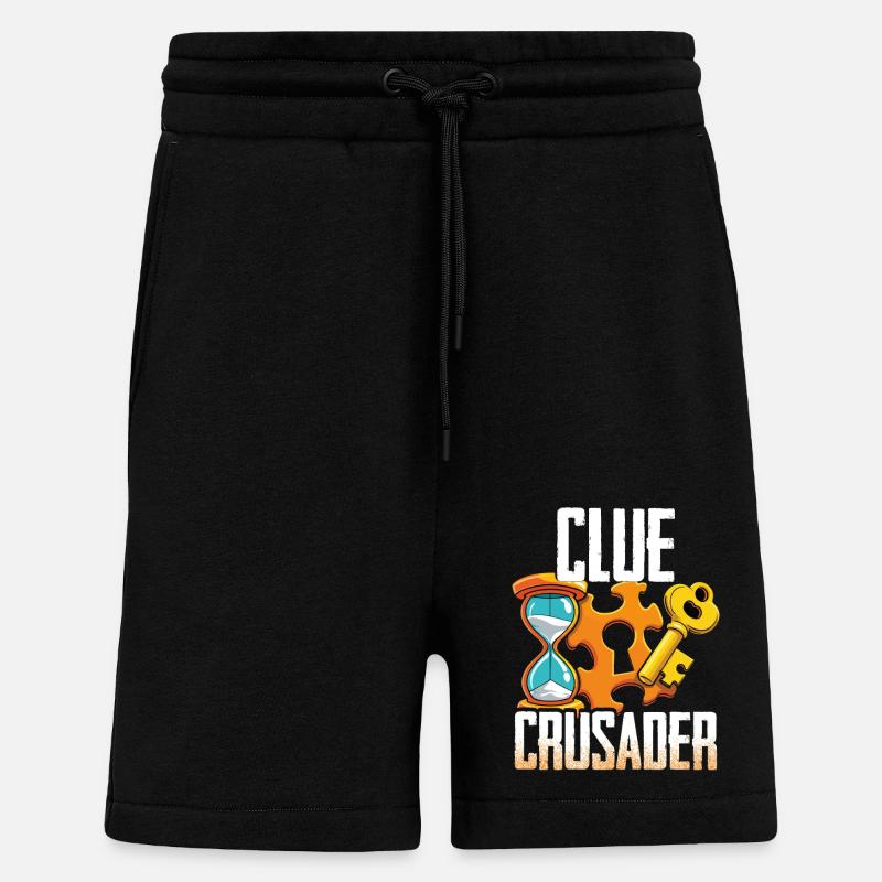Escape Room Clue Crusader - Short bio décontracté fabriqué en UE - SOLID BLACK