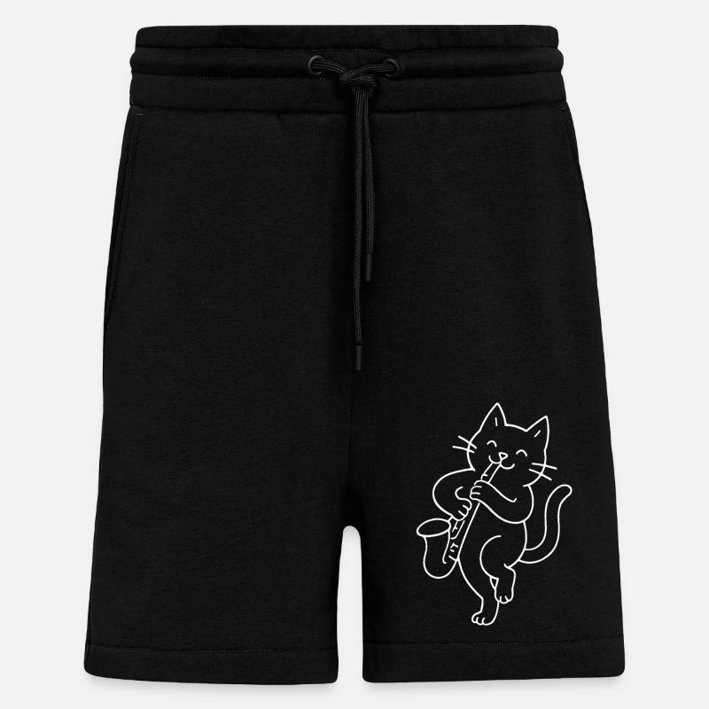 Cat joue du saxophone - Short bio décontracté fabriqué en UE - SOLID BLACK