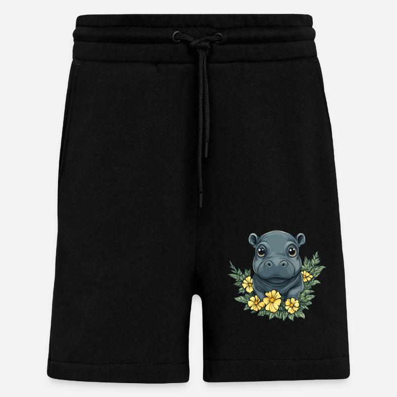 Bébé fleur hippopotame - Short bio décontracté fabriqué en UE - SOLID BLACK