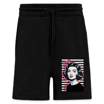 Pop Art Retro Face Woman Stylish Design - Shorts - made by SPREAD - SOLID BLACK - Front