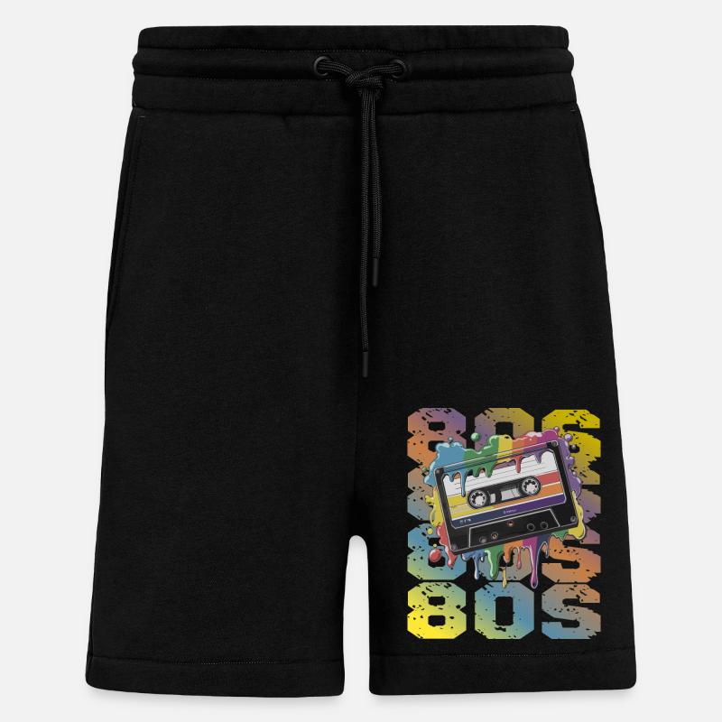 80s Retro Cassette Rainbow Nostalgia - Shorts - made by SPREAD - SOLID BLACK