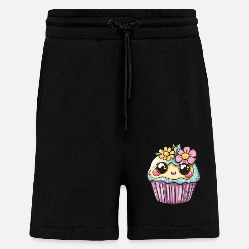 Muffin Kawaii aux Fleurs - Short bio décontracté fabriqué en UE - SOLID BLACK