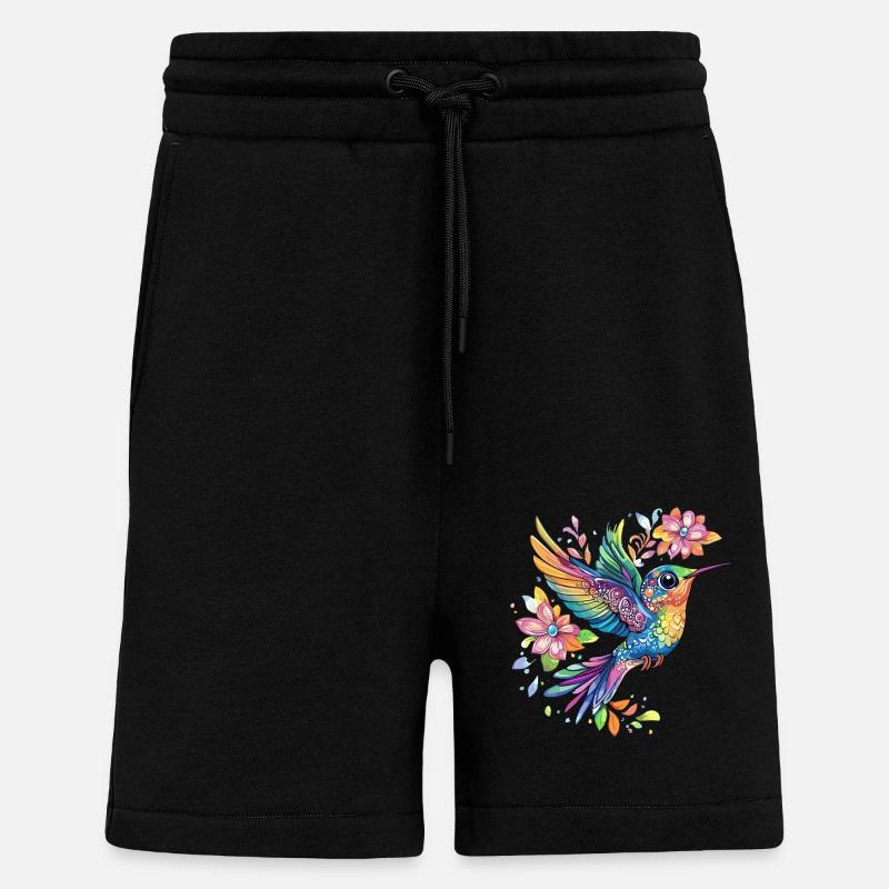 Bunter Kolibri mit Blumen - Shorts - made by SPREAD - SOLID BLACK