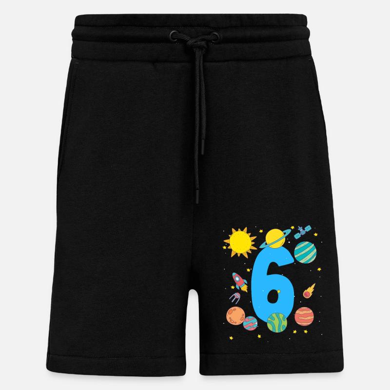 Aventure spatiale numéro 6 Anniversaire - Short bio décontracté fabriqué en UE - SOLID BLACK