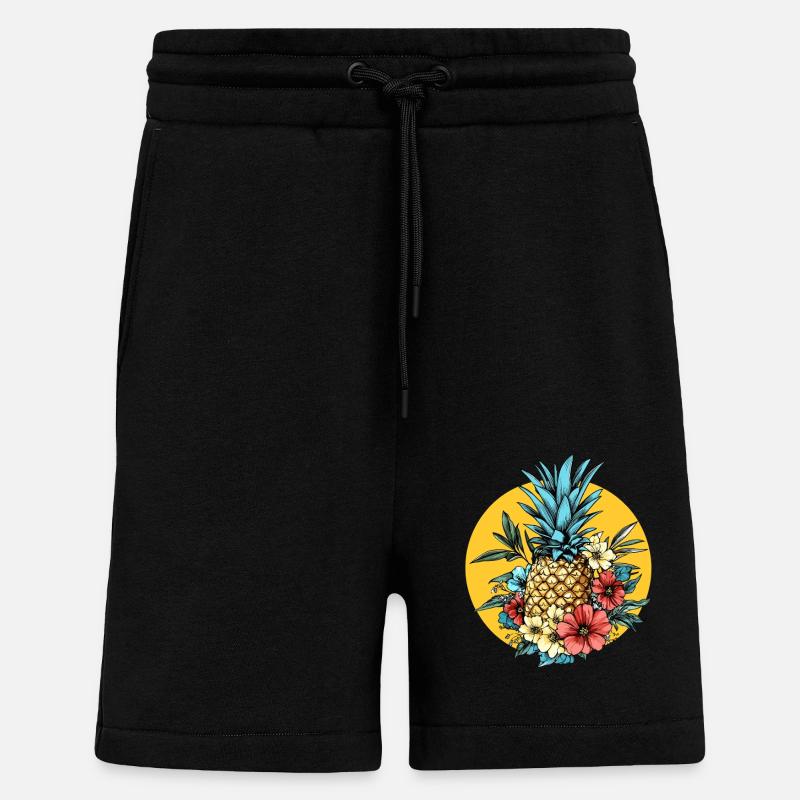 Ananas aux fleurs - Short bio décontracté fabriqué en UE - SOLID BLACK