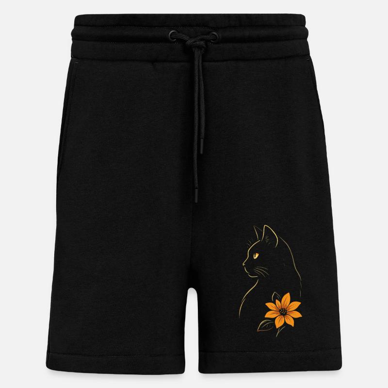 Chat Dessiné Fleur - Short bio décontracté fabriqué en UE - SOLID BLACK