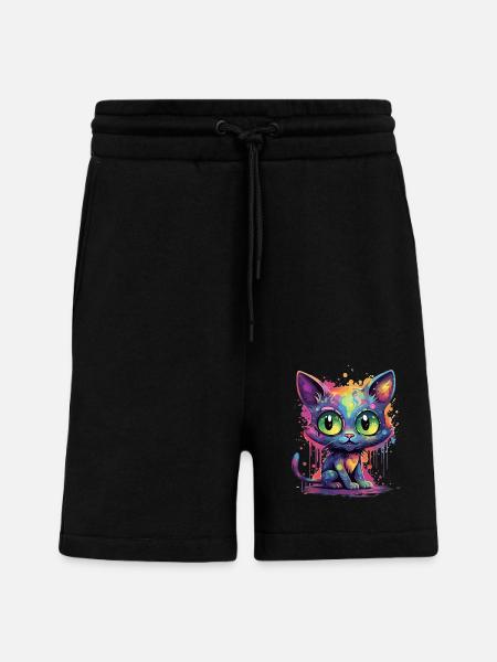 Bunte Neon Katze - Shorts - made by SPREAD - SOLID BLACK