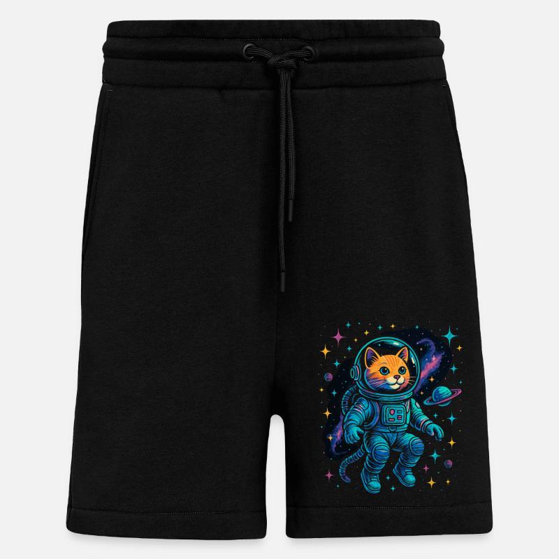 Chat de l’espace - Chat astronaute - Short bio décontracté fabriqué en UE - SOLID BLACK
