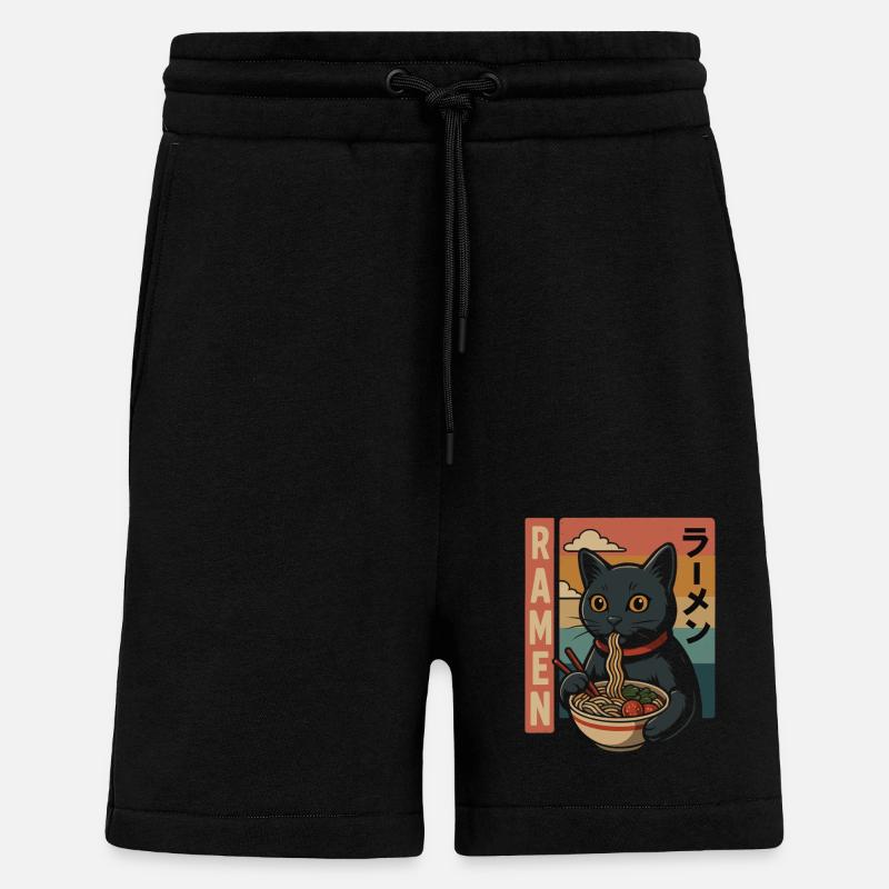 Ramen Cat Retro Japan Style - Shorts - made by SPREAD - SOLID BLACK