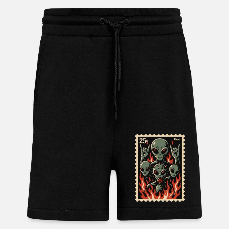 Aliens with mask and fire - Shorts - made by SPREAD - SOLID BLACK