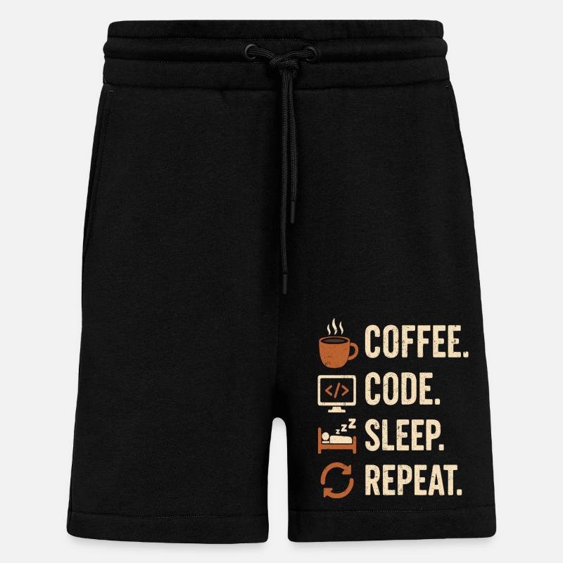 Geek-Coder-Routine – Kaffee, Code, Schlaf, mehr - Shorts - made by SPREAD - SOLID BLACK