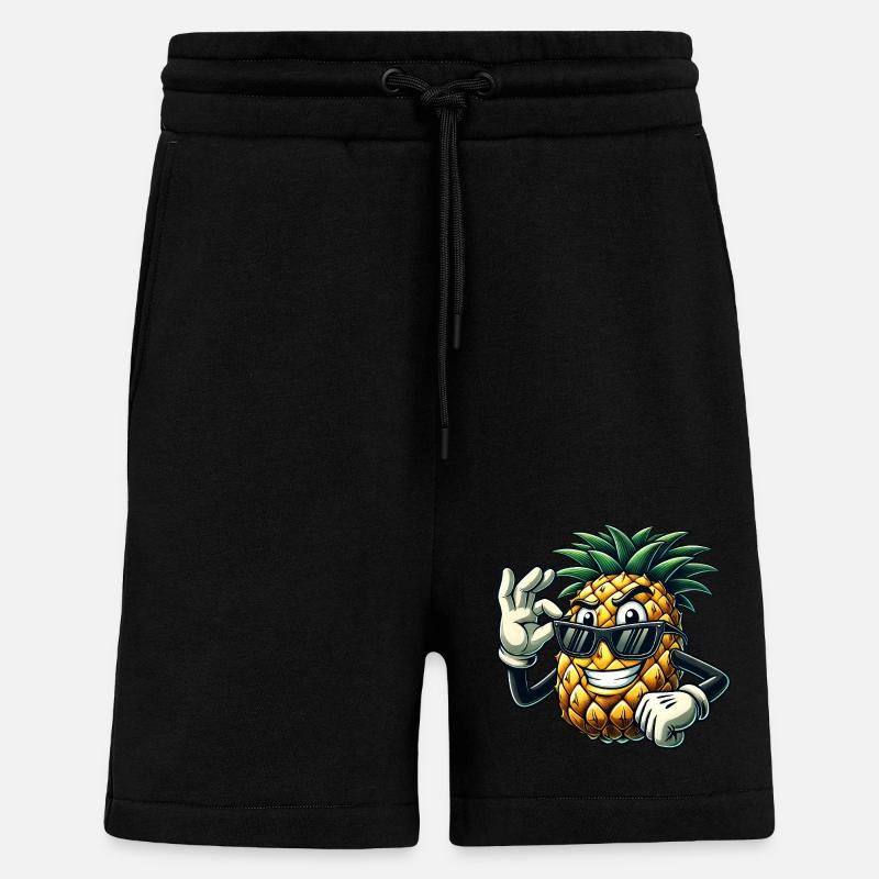 Pineapple Fruit Comic with Sunglasses - Shorts - made by SPREAD - SOLID BLACK