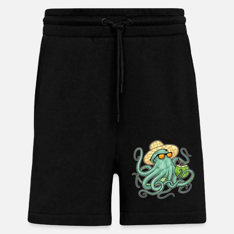 Octopus Beach Coconut Été - Short bio décontracté fabriqué en UE - SOLID BLACK