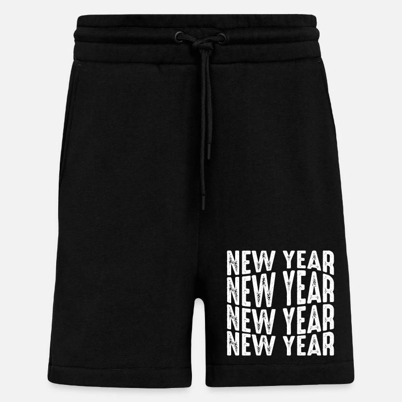 New Year Repeated Text Pattern - Shorts - made by SPREAD - SOLID BLACK