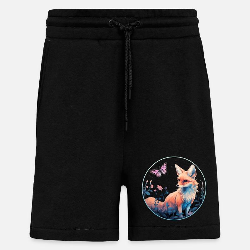 Renard avec papillon - Short bio décontracté fabriqué en UE - SOLID BLACK