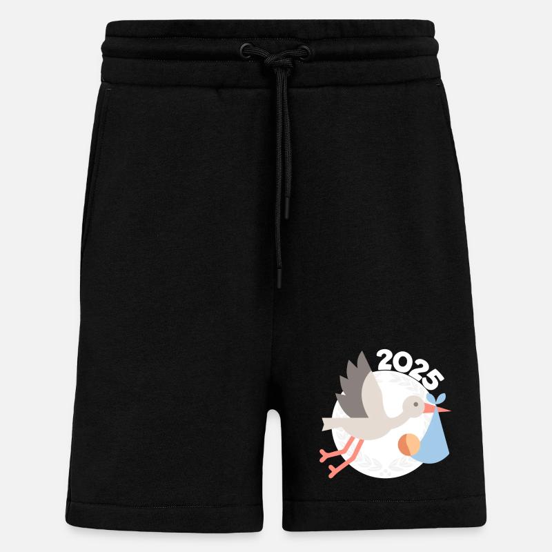 Cigogne avec bébé 2025 - Short bio décontracté fabriqué en UE - SOLID BLACK