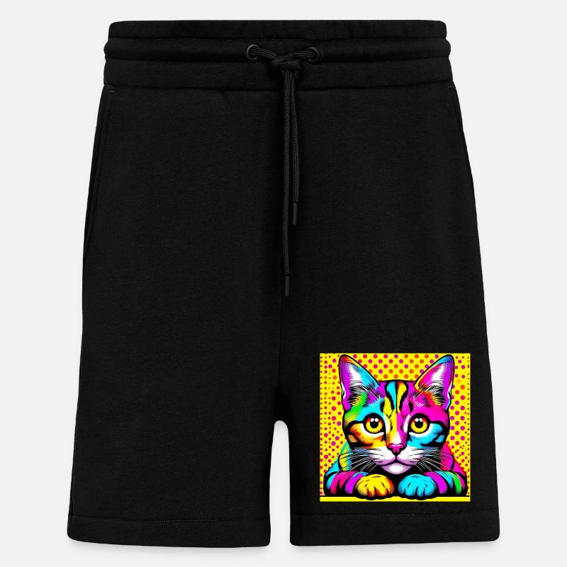 Chat Pop Art - Short bio décontracté fabriqué en UE - SOLID BLACK