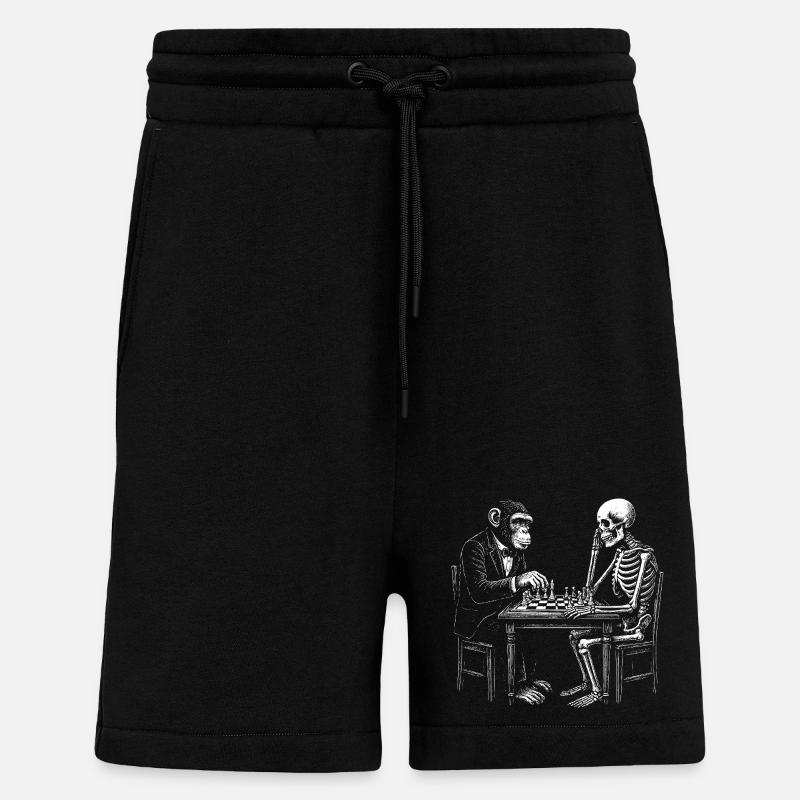 Skeleton and monkey plays chess - Shorts - made by SPREAD - SOLID BLACK