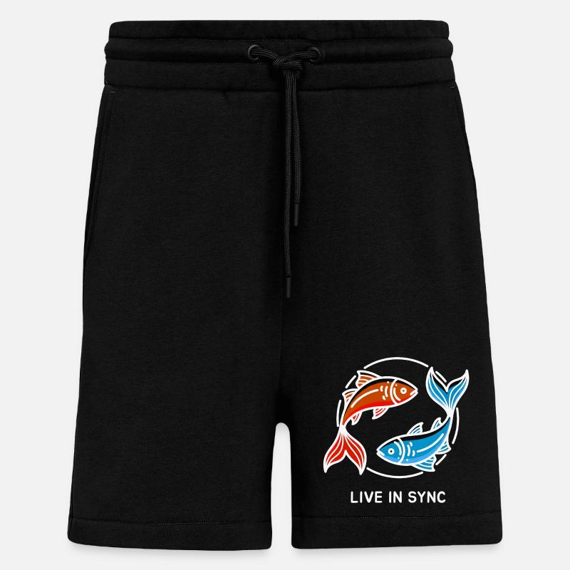 Live in Sync - Poissons en harmonie - Short bio décontracté fabriqué en UE - SOLID BLACK