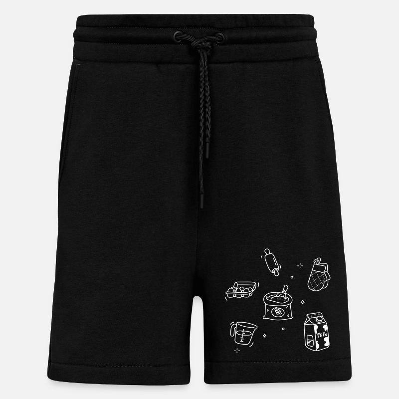 Kitchen Doodles White Lines - Shorts - made by SPREAD - SOLID BLACK