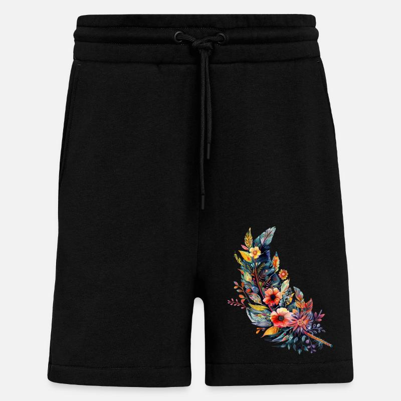 Plume constellée de fleurs - Short bio décontracté fabriqué en UE - SOLID BLACK