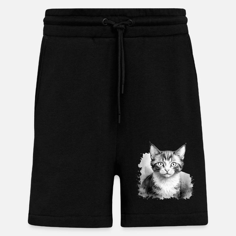 Chat mignon en noir et blanc - Short bio décontracté fabriqué en UE - SOLID BLACK