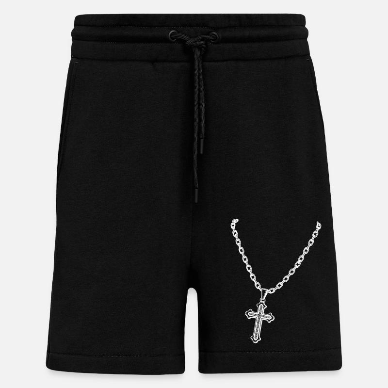Collier avec croix - Short bio décontracté fabriqué en UE - SOLID BLACK