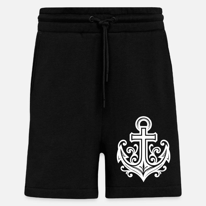 Ancre Symbole Croix - Short bio décontracté fabriqué en UE - SOLID BLACK
