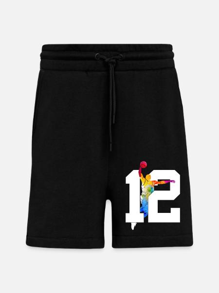 NUMBER 12 BASKETBALL 12TH BIRTHDAY - Shorts - made by SPREAD - SOLID BLACK