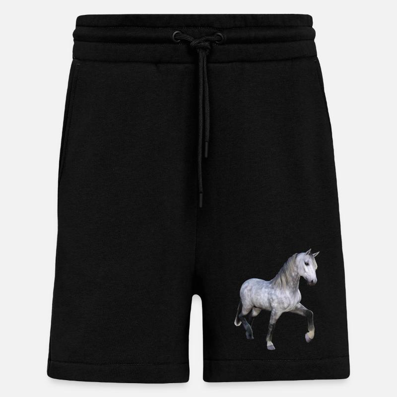 Cheval sauvage gris au galop - Short bio décontracté fabriqué en UE - SOLID BLACK
