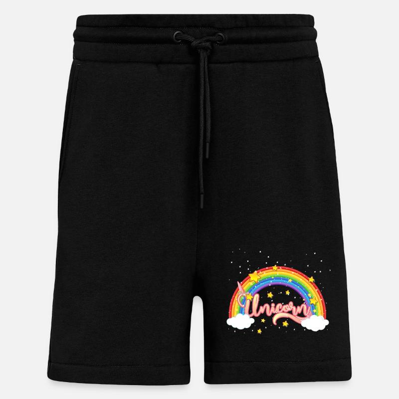 Bunter Regenbogen mit Einhornschriftzug - Shorts - made by SPREAD - SOLID BLACK