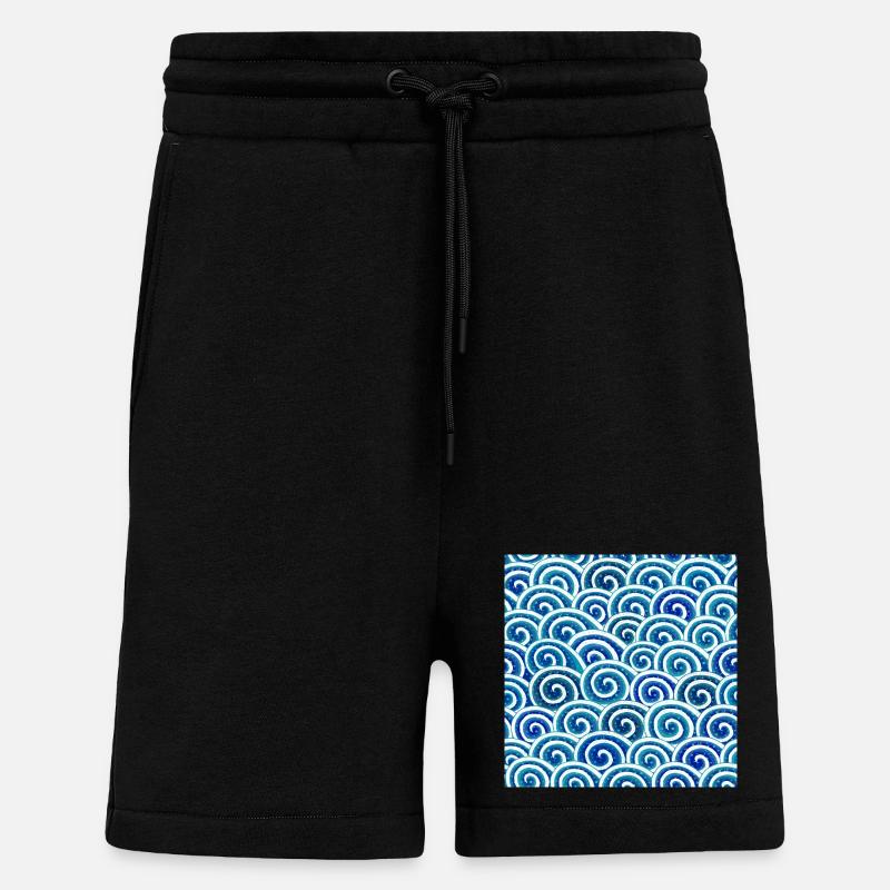 Expressive wave pattern in blue - Shorts - made by SPREAD - SOLID BLACK